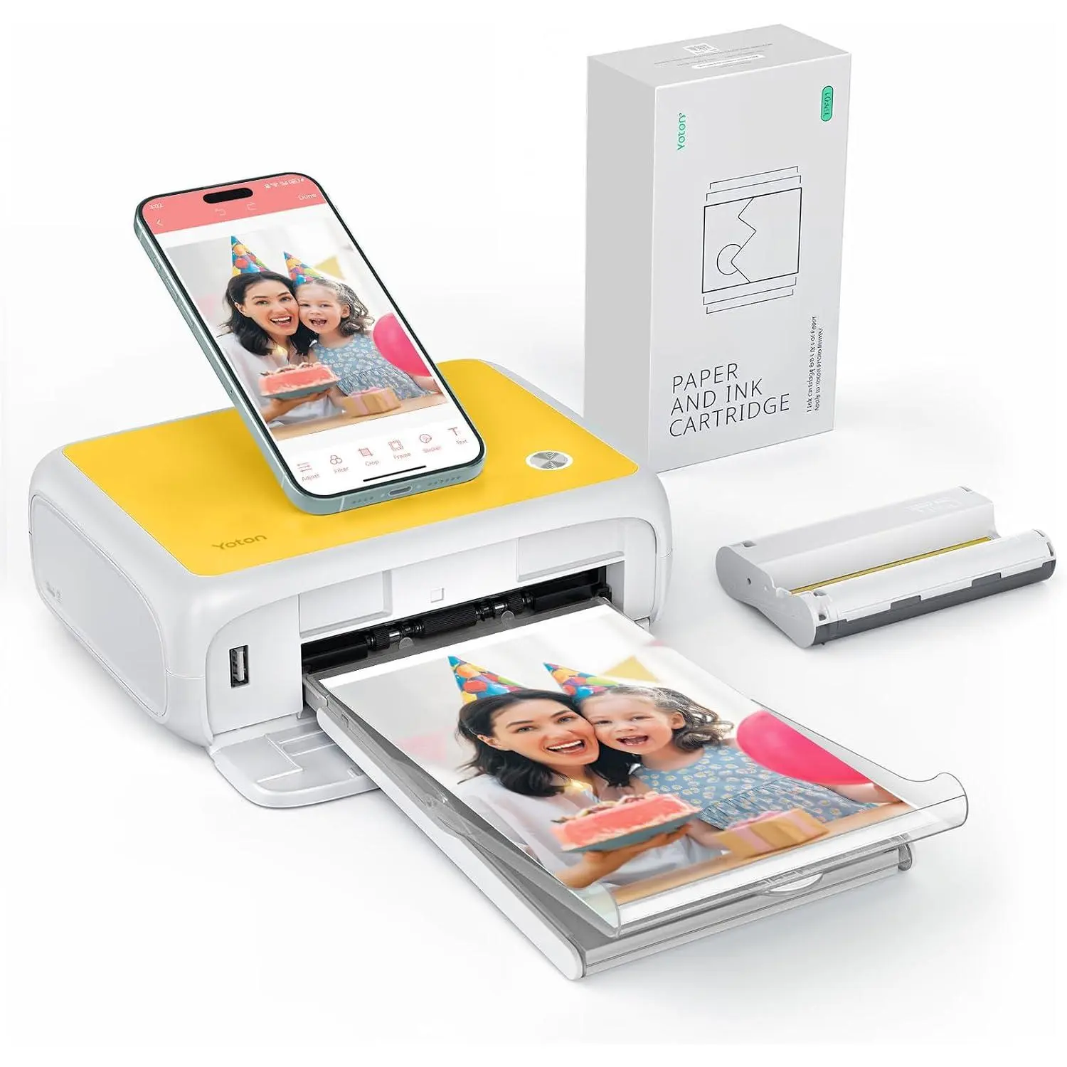 4x6 Photo Printer, Picture Printer with 54 Sheets & 1 Ink Ribbon | 4PASS Dye-Sublimation for  Colors; Portable  for Travel & Family Memories; for /Android/PC; Yellow