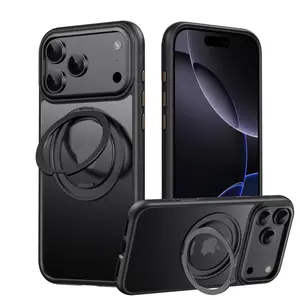 Transparent Case for iPhone 17 Air 16 Plus 15 14 13 17 Pro Max 16e 360° Rotating Magnetic Ring Holder Kickstand Cover LMD003