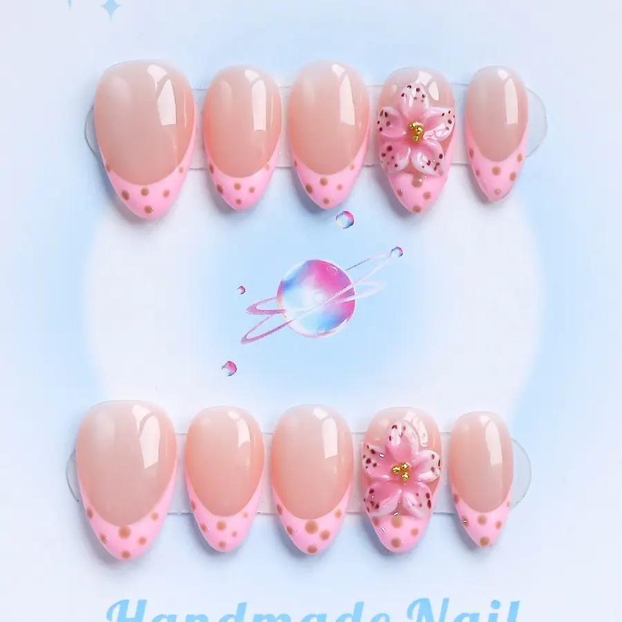 Nailssbysheccid, 10pcs press-on nails, Fake Nails, Decorative Nails, short almond shape, Y2K style, 100% handmade, Handmade Nail Art, French style, 3D, suitable for family dinners, dates, weddings, Comes with jelly glue, crystal sticks and shaping strips