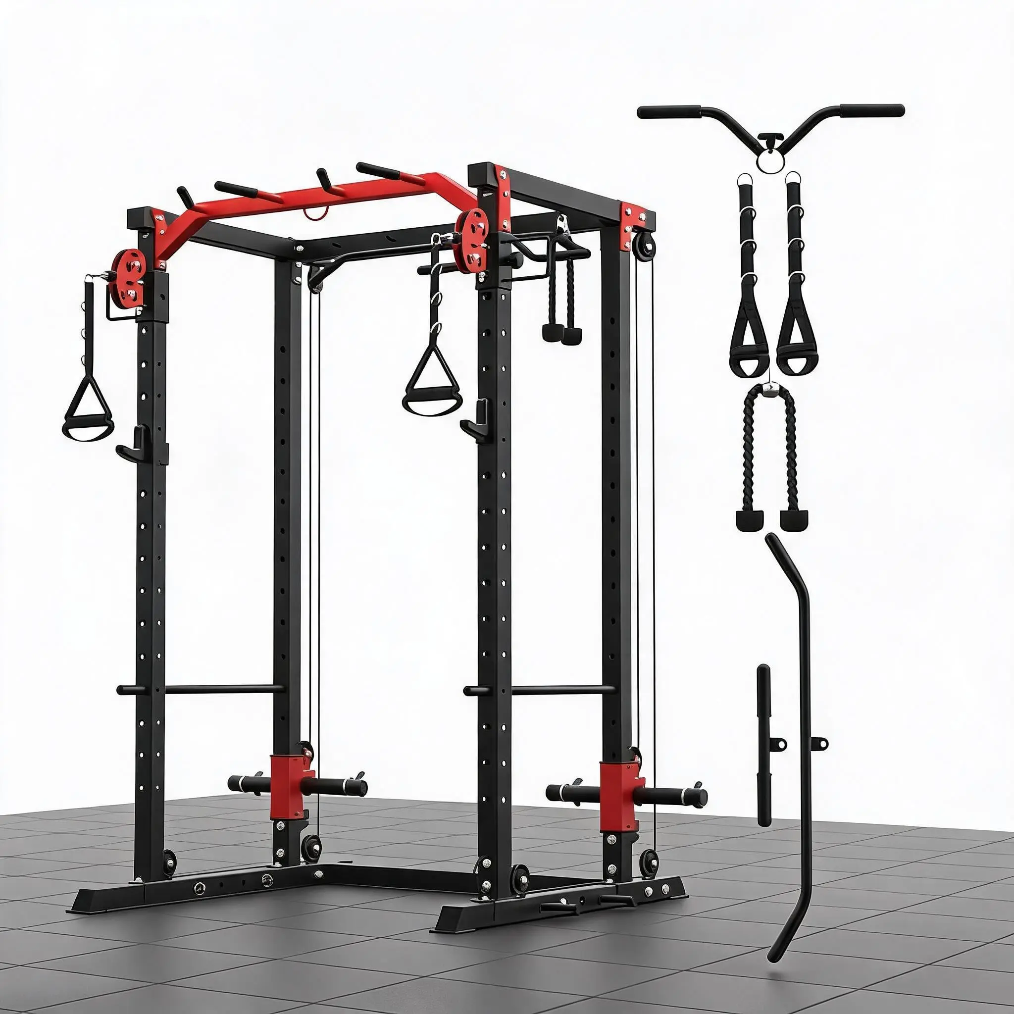 GAOMON Sturdy Power Cage with Cable Machine & Pulley System, 2000LBS Capacity Weight Lifting Squat Rack - Adjustable Cable Crossover, LAT Pulldown, Multi-Functional Strength Training Home Gym Equipment (Orange & Black)