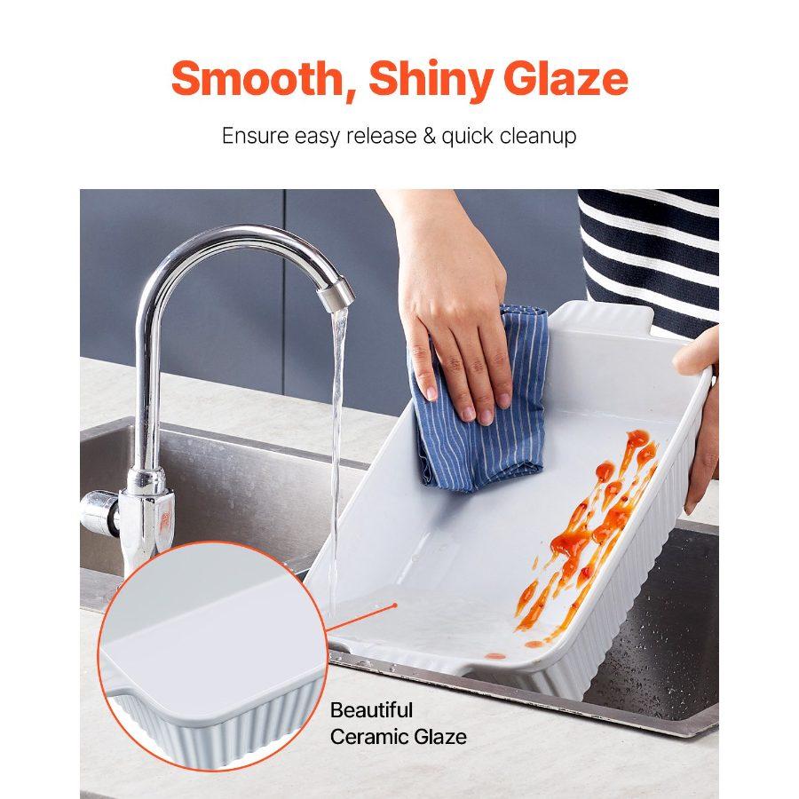 VEVOR Ceramic Baking Dish, Large 9x 13 Pan, Rectangular Bakeware with Double Handles, Oven Secure, Lasagna Pan, Casserole Dish Deep for Baking and Serving, Thanksgiving Christmas Present, White