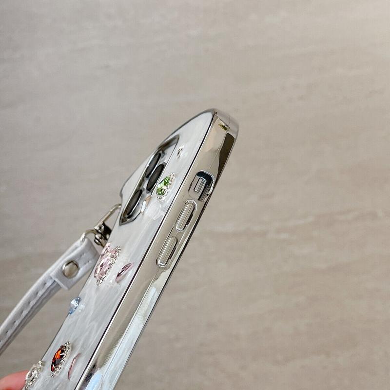 [Free !ship] ( Hand Lanyard ) Glitter Bling Diamond & Heart Sparkle Case for iPhone 17 Pro Max 16 15 14 13 Pro Max for Women Girls Crystal Wristband Bracelet Shockproof Cute Pretty Love Luxurious 3D Rhinestone Decorate Silicone Soft Shell Back Cover