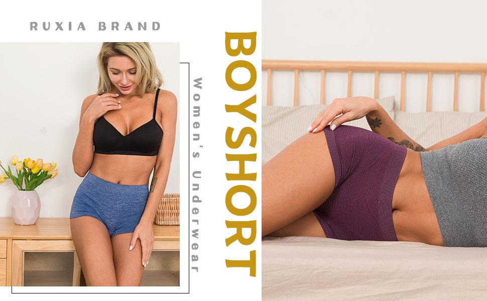 SUNDAY MIRTH Women's Seamless Boyshort Panties Nylon Spandex Underwear Stretch Boxer Briefs Pack of 5