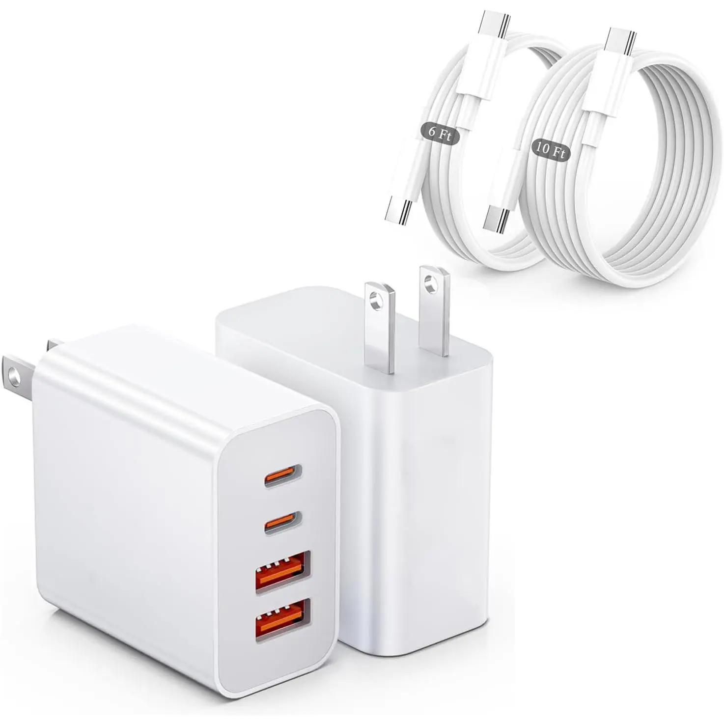 USB-C Wall Charger, 40W 4-Port (2×USB-C PD+2×USB-A QC)   Block for  17 16 15 14 13 12 11 XS Pro Max Plus Mini Air, Power Adapter for iPad, Andriod Phone Charge C  2-Pack White