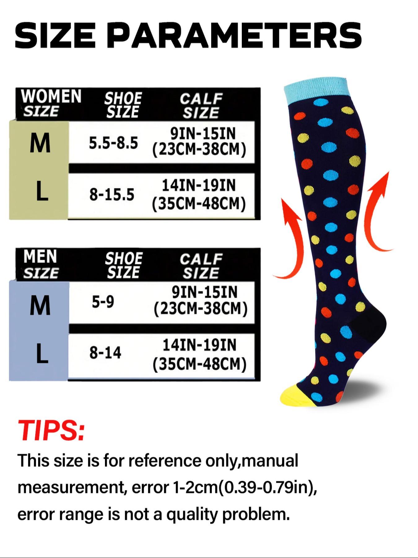 5 Pairs Of Men's and Women's Compression Socks Fit Wide Calf Men's and Women's Booster Socks for Circulation, Running, Nurses, Pregnant Women Support for Blood Circulation Various Colour Patterns Available, Casual Stylish Socks