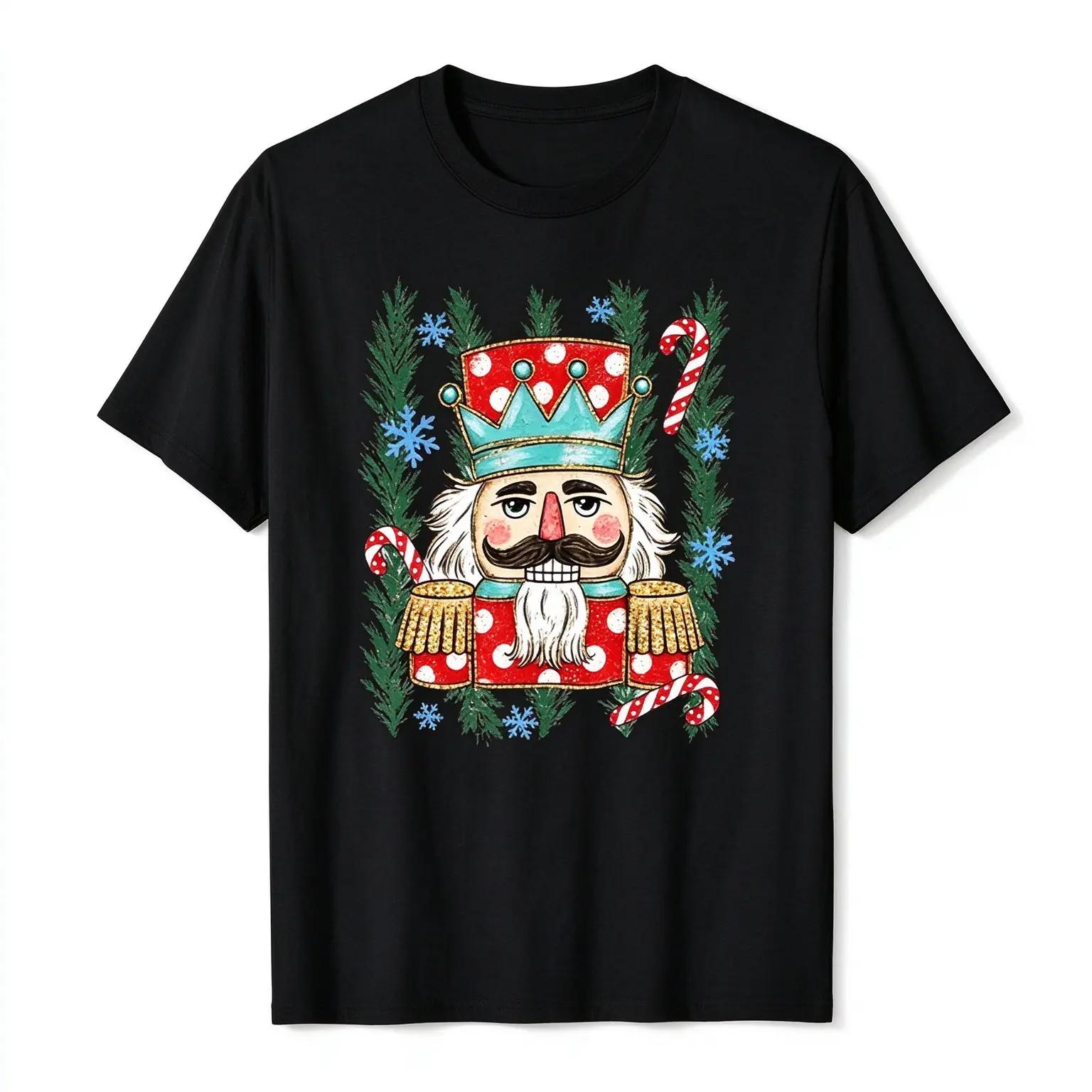 Women Christmas Nutcracker Graphic Cotton T-shirt Cute Candy Cane Pine Tree Snowflake Print Short Sleeve Crewneck  Casual Holiday Top