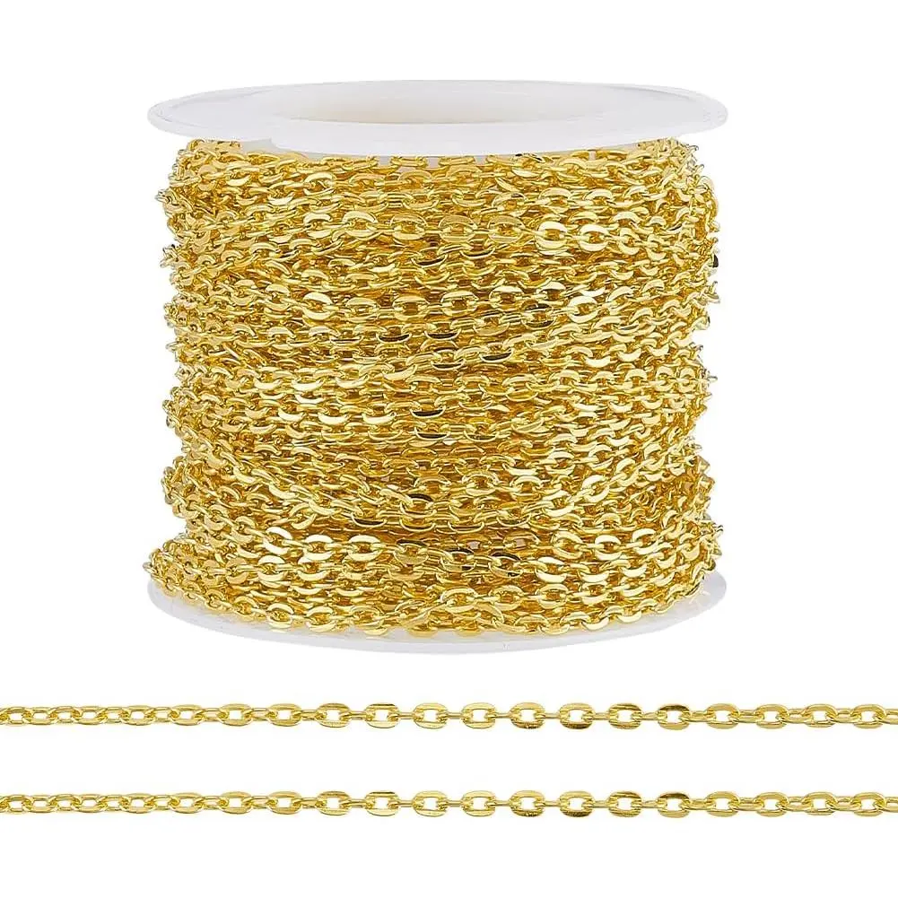 33 ft Necklace Chains 2.2mm Golden Iron  Chains Link Flat O-Shaped  Chains Craft  Chain for DIY Necklace Bracelet  Making Valentine, 3x2.2x0.6mm