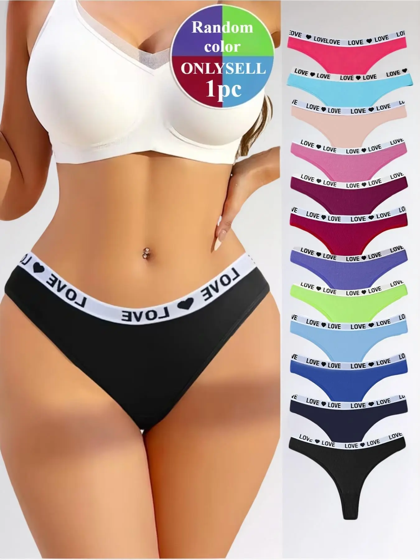 12pcs colors, Fashion Breathable Underwear, Low-rise women's Breathable Fit Panties made of sexy fabric soft, skin-friendly, comfortable and breathable, The waistband features a spliced design with heart-shaped printed letters spelling "LOVE"
