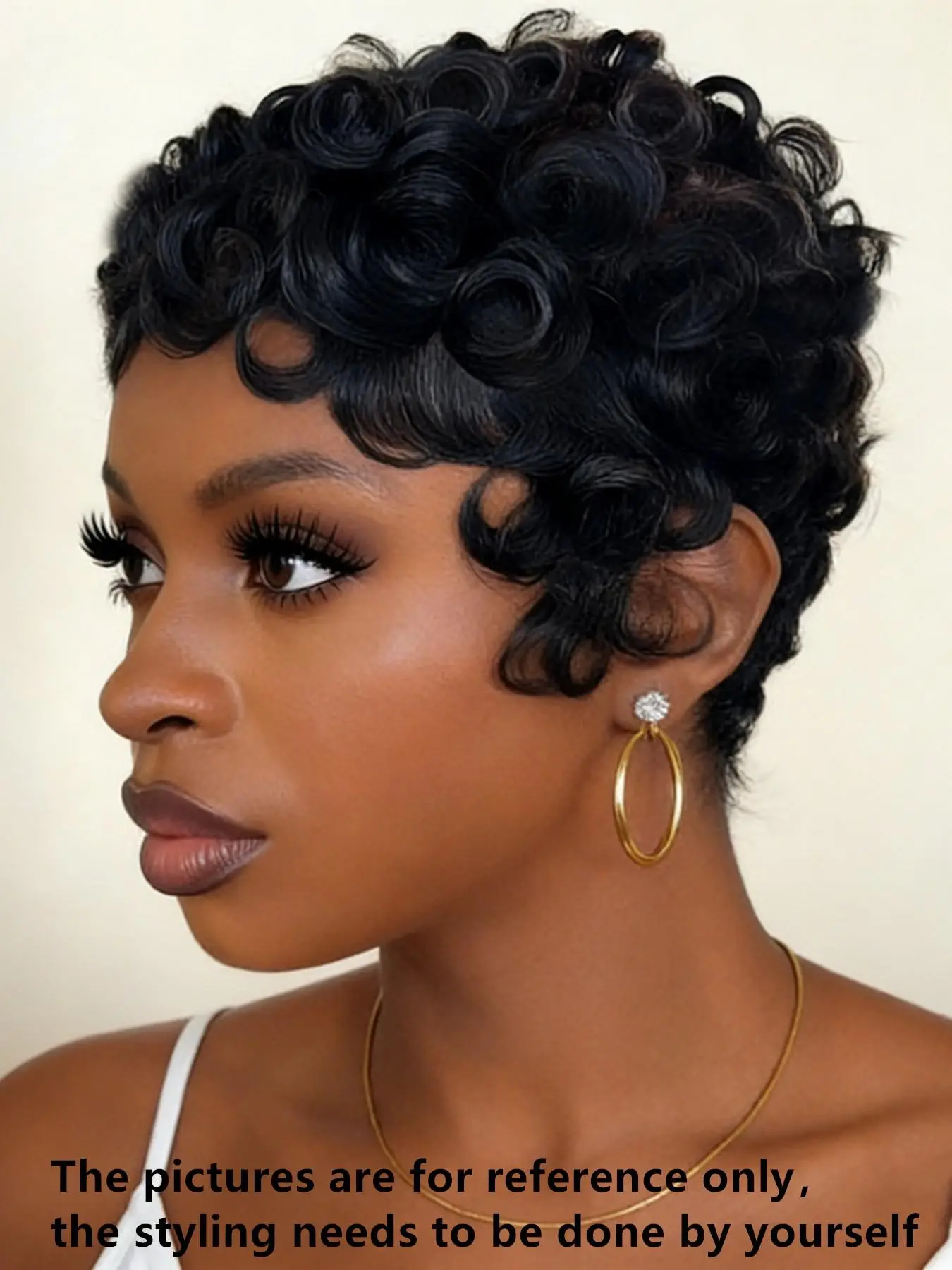 Pixie Cut Wig Short Curly Wavy Wig human hair wig , Rose Net Cap, Elegant Style for Daily Use, Stylish Hairpiece for Women, Fluffy Curly Wig