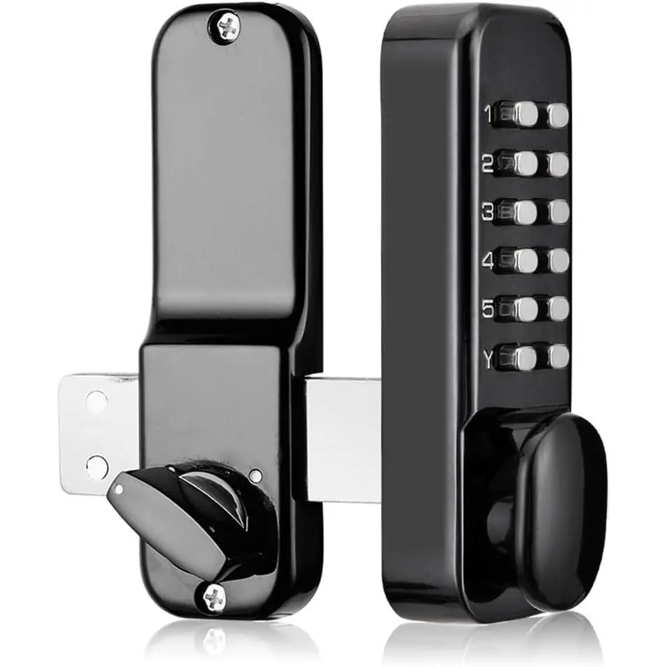 Keyless Gate Locks for Outdoor Fence, Mechanical Keypad Lock, Smart Lock for Outdoor Gate, Patio, Garage, Backyard, Bidirectional Install, Weatherproof Zinc Alloy (Black)