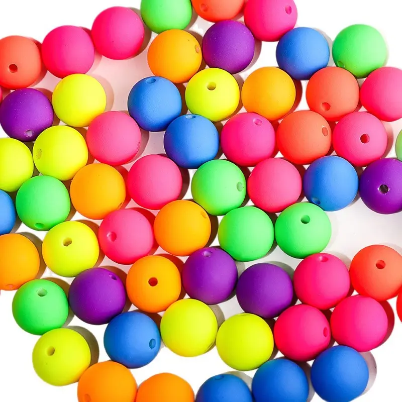 16mm Acrylic Neno Colors Fluorescent Straight Hole Round Matte Candy Color DIY Bead Bracelet Accessories