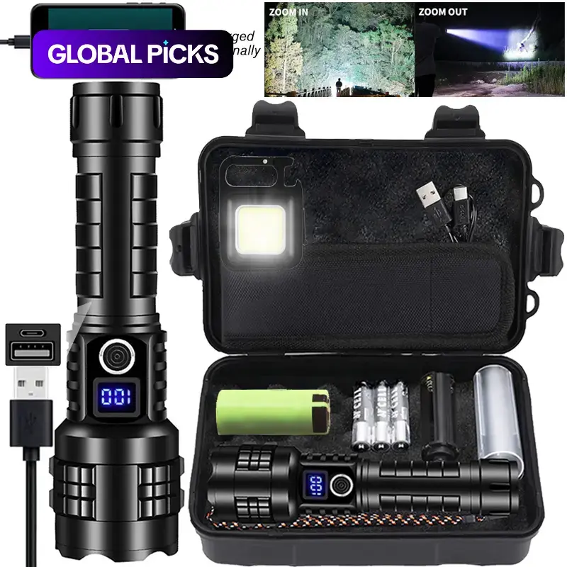 Torches LED Super Bright Rechargeable, High Lumens Flashlight 990,000 Lumens, Zoomable Tactical Torch with 5 Modes, IP67 Waterproof Flashlight Torch for Camping, Outdoor, Emergency : DIY & Tools #GLOBAL PICKS