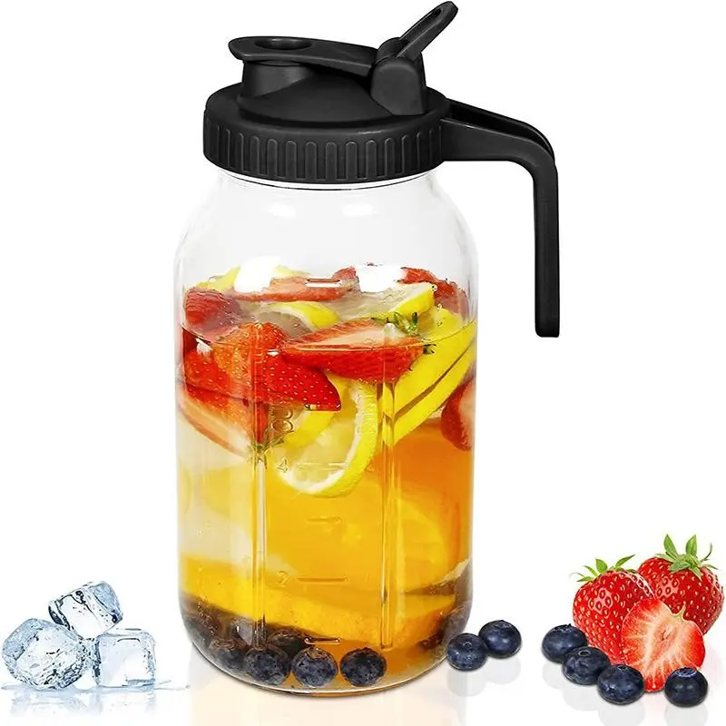 Glass Pitchers with Lid, 64 Oz Sun Tea Pitcher, Iced Tea Pitcher, Half Gallon Mason Jar Pitcher, Wide Mouth Airtight Lid for Ice Tea, Juices