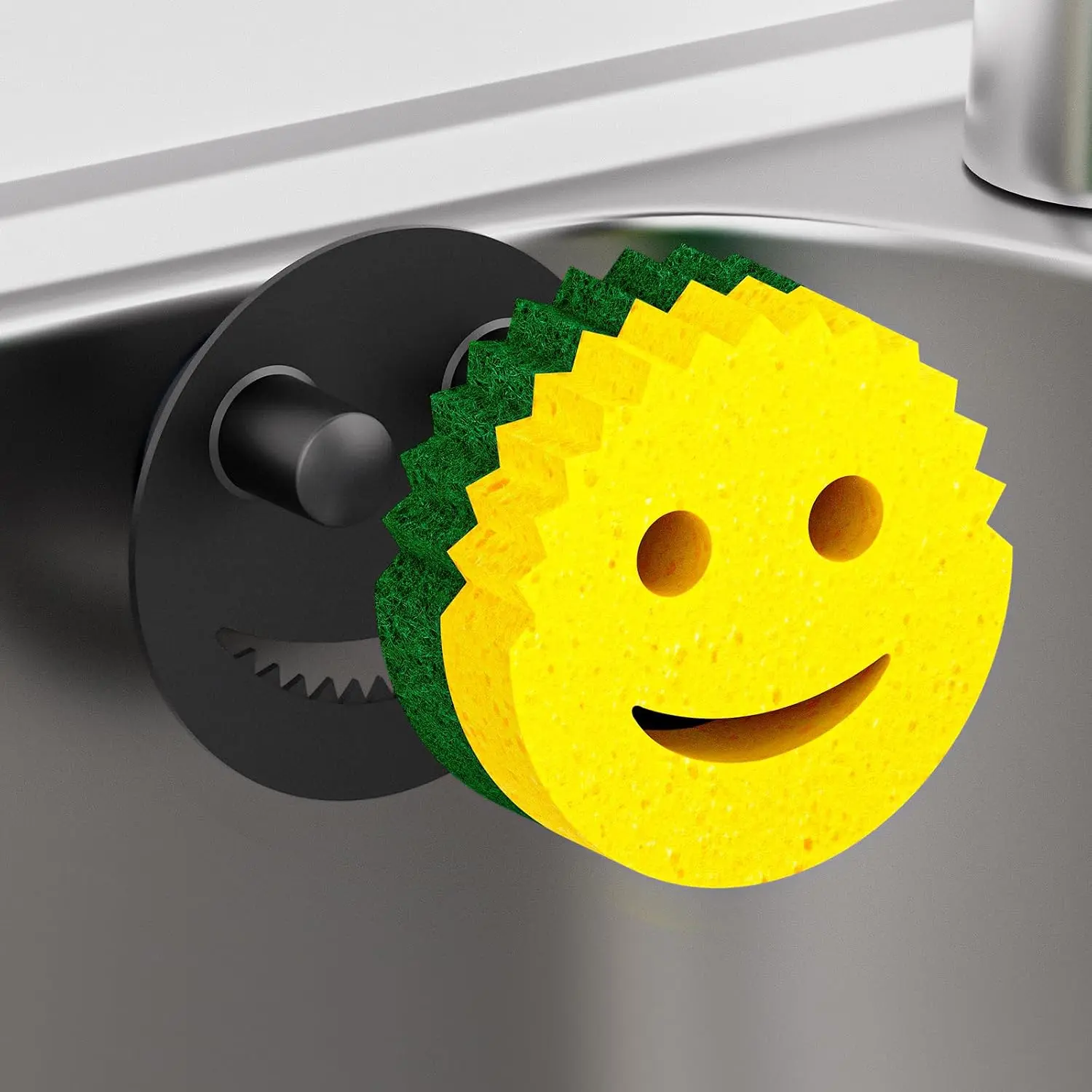 Sponge Holder for Kitchen Sink,Sink  Organizer with Suction Cup Installation for Kitchen/Bathroom, Self Draining,Sponge  for Holding Smiley Sponges-Black