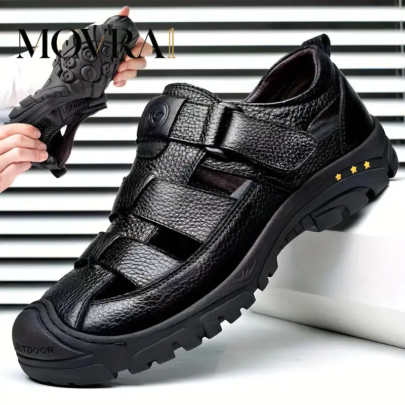 MOVRA1 Men'S Breathable Genuine Faux Leather Soft-Soled Beach Shoes, Versatile Casual Sandals, Dual-Use Large Size Trendy Outdoor Footwear.