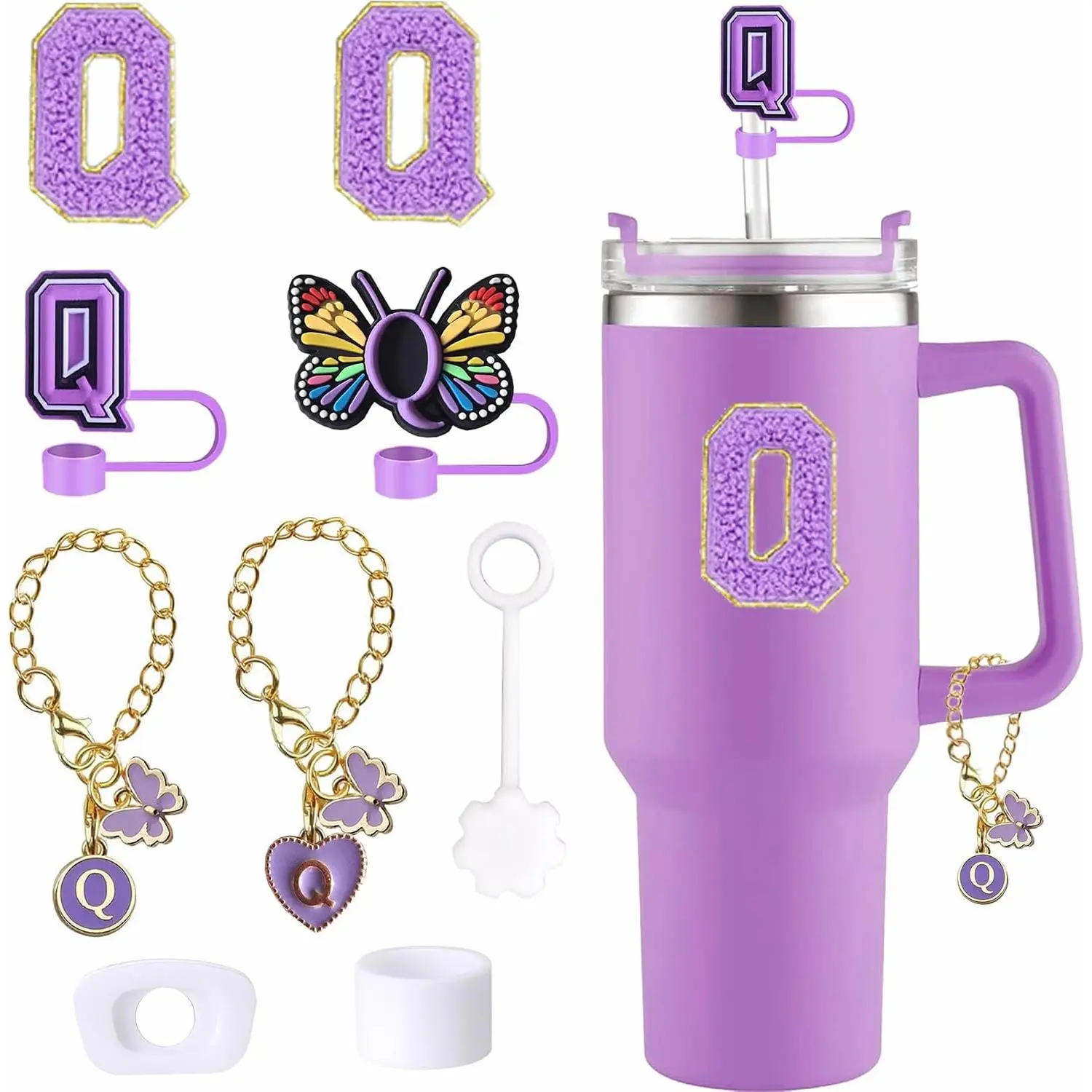 Butterfly Cup Accessories for  30oz 40oz, Letter Charm Set | Butterfly straw cover,  stoppers and stickers for for  30oz/40oz. Leak-proof cup decor.
