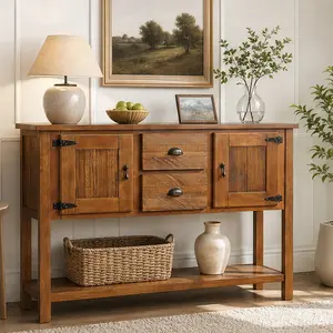 ARCH 46'' Solid Wood Sideboard Console Table with 2 Drawers and Cabinets Bottom Shelf Retro Storage Buffet Server for Living Room Dining Room Kitchen Entryway Multiple Color Options, Antique White/Brown/Espresso/Navy Blue Color Options