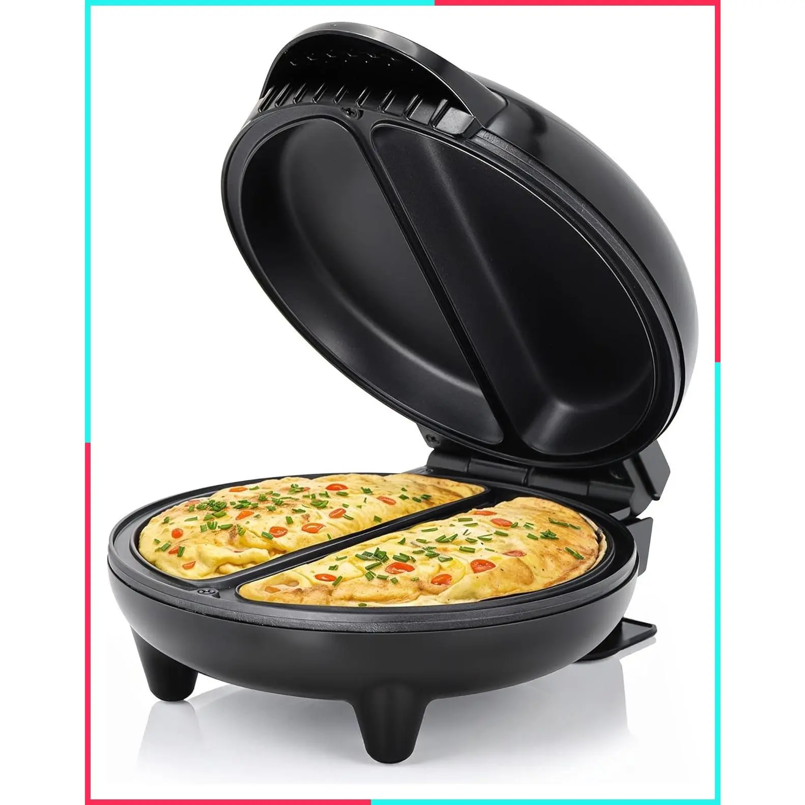 Non-Stick 6.5-Inch Omelet & Frittata Maker, Black - Makes 2 Individual Omelets, Frittatas or Snack Pockets at Once, Steel Cooking Plates for Quick Breakfasts