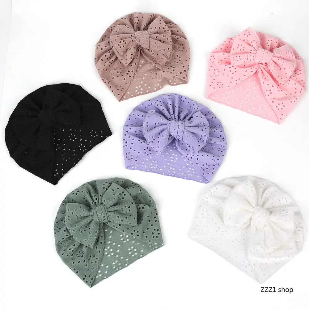 Soft Eyelet Knit Baby Head Wrap with Turban Bow for Girls, Breathable Summer Photography Accessory for Newborns & Infants 0-3 Years