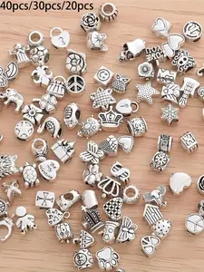 20/30/40 Piece Mixed Color Metal Large Hole Beads Set, Bead Assortment, Assorted Styles for Bracelet Jewelry DIY Making, Perfect for Crafting, Boho Style Beaded, Beads for Crafts