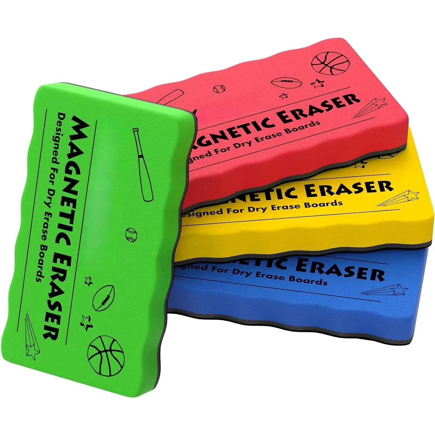 Dry Erase Erasers, 4 Pack, 4 Colors, 4 x 2 x 0.6 Inch |  Felt Whiteboard Erasers with   for Clean Wiping  Dry Erase Boards, Chalkboards at School, Office