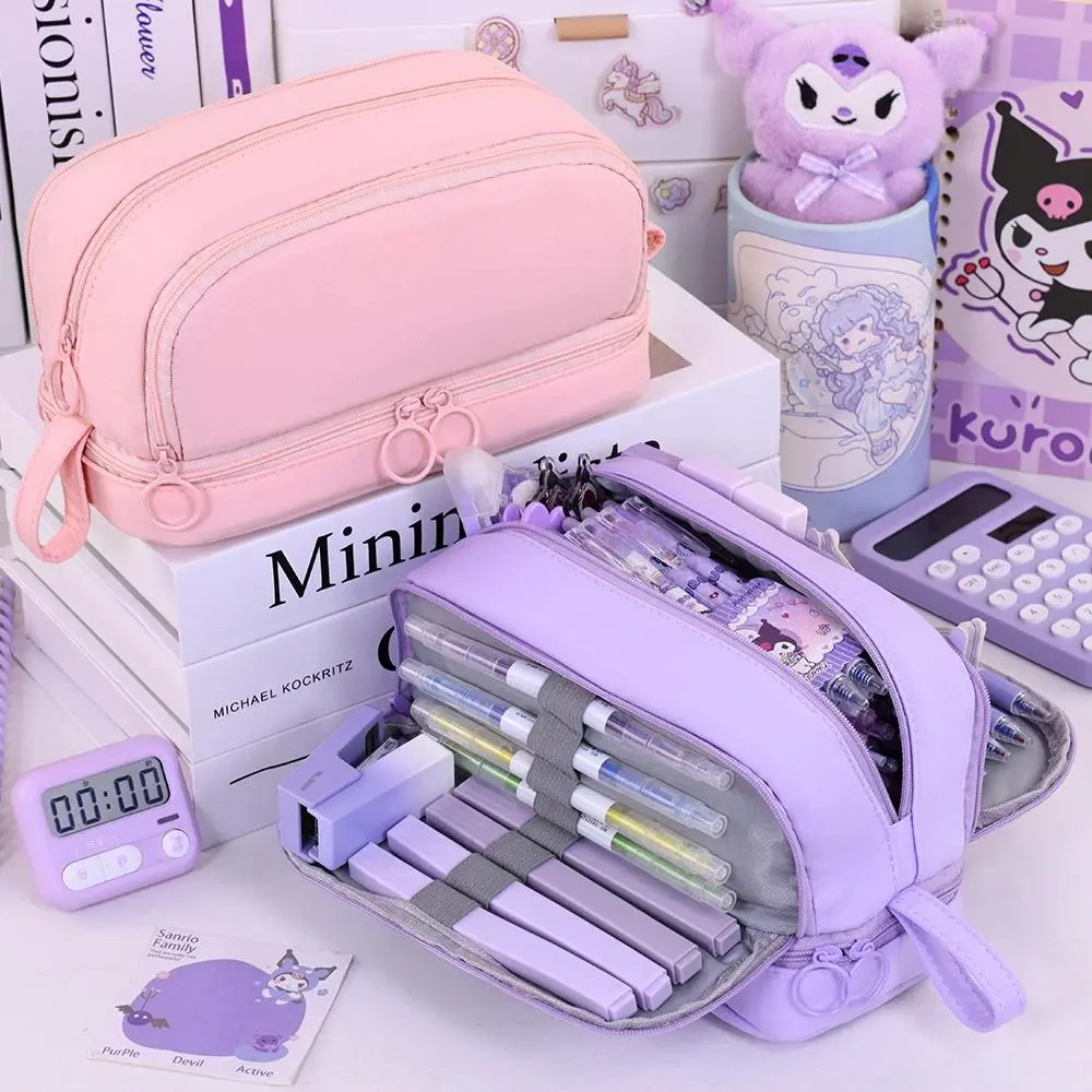 4 Compartment Pencil Case Multi-layers Student School Stationery Supplier Pencil Storage Bag Partition Pen Divider Pen Bag