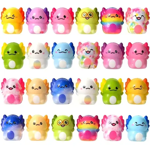 24 Pieces Kawaii Axolotl Slow-Rising Squishy Fidget Toys, Soft Squeeze Stretchable Sensory Toy, ASMR Stress Relief, Classroom Rewards for Kids, Party Favors & Novelty Prizes