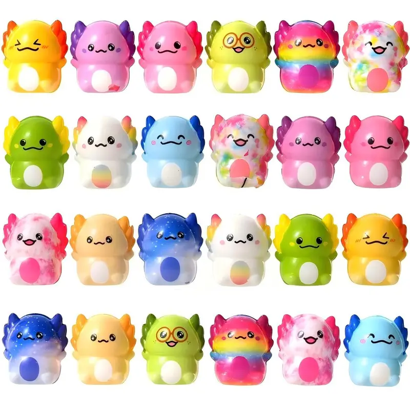 24 Pieces Kawaii Axolotl Slow-Rising Squishy Fidget Toys, Soft Squeeze Stretchable Sensory Toy, ASMR Stress Relief, Classroom Rewards for Kids, Party Favors & Novelty Prizes