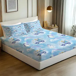 3Pcs Cartoon Construction Vehicle Dinosaur Digital Print Fitted Sheet Set Bed Sheet Set Bedding Set No Fillers Soft Skin-Friendly Breathable Non-Slip for Bedroom Dorm Home All Seasons