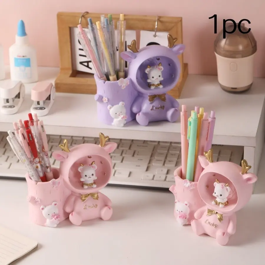 Cute Rabbit Star Lamp Multi-Functional Pen Holder, Child Bedroom Desktop Decoration, Storage Organizer for Kids' Room, Stylish Desk Accessory, Pencil Holder