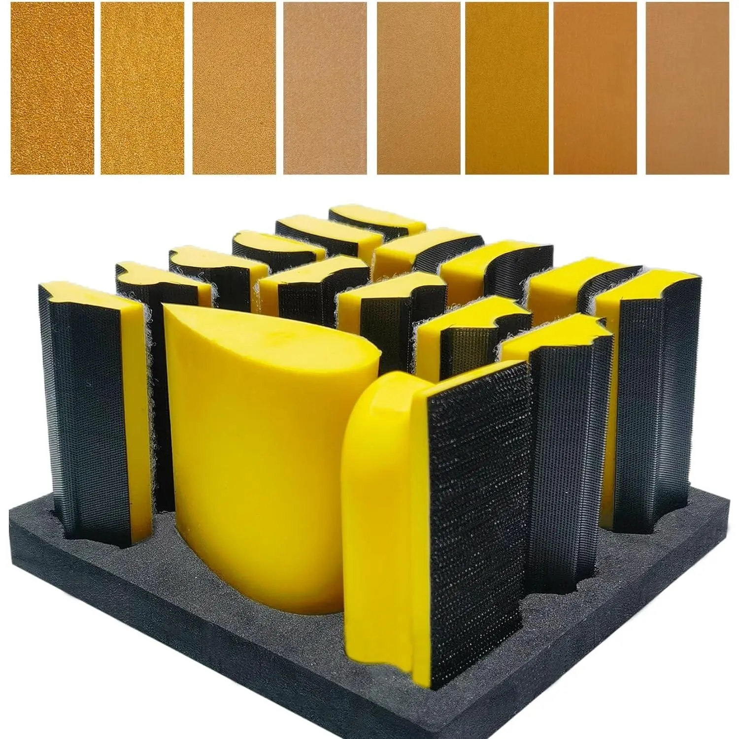 56 PCS Hand Sanding Block Set - 16 PCS Contoured Profile Sander Block + 40 Sheet Sandpaper Kit, Interchangeable Assorted Convex & Concave Shapes for Moldings, Woodworking, Auto Paint and Crafts
