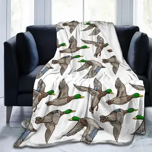 Cute Mallard Ducks Blanket, Duck Print Gifts for Kids Ducks Lover,Soft Flannel Throws Lightweight Fluffy Decorative Quilt for Bed Sofa Couch Room Decoration