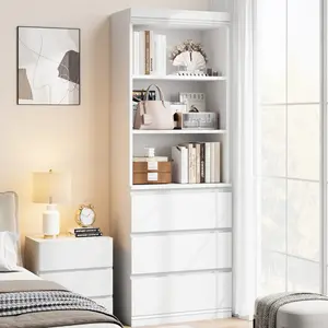 Farmhouse Arched Bookshelf, 69" Tall Bookcase w/Arche Design, Wooden Arch Book Shelf with Wooden Base, 5 Tier Bookshelves Rustic Vintage Book Shelf for Living Room