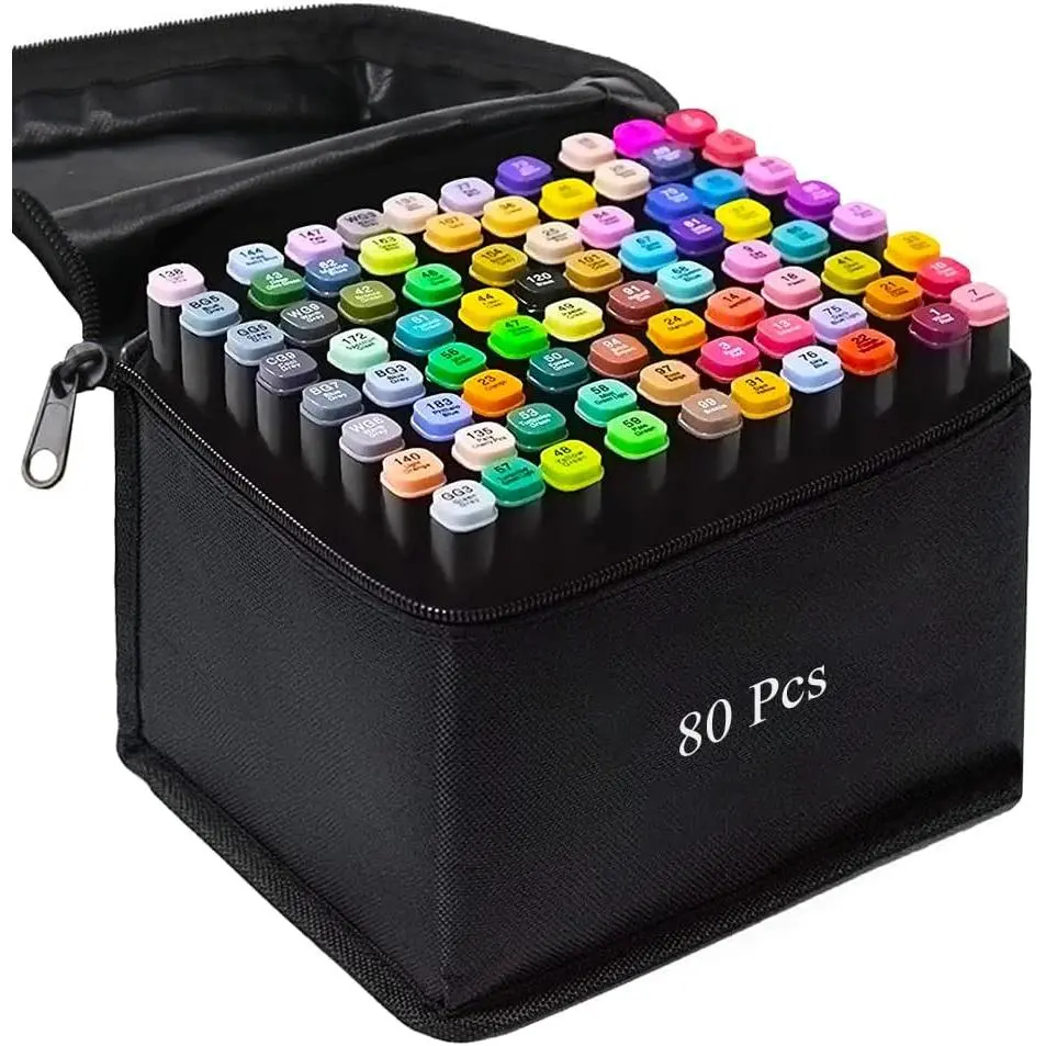 Markers, 80 Colors Art Drawing Markers Set for  Adults  Tip Permanent Sketch Markers, with Organizing Case