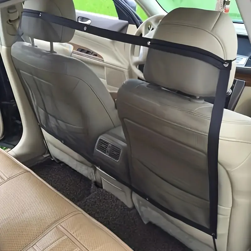 Adjustable Pet Car Safety Barrier & Storage Net – Durable Polyester Dog Barrier with Storage Pockets, Easy-to-Install Backseat Protector, Suitable for All Vehicles