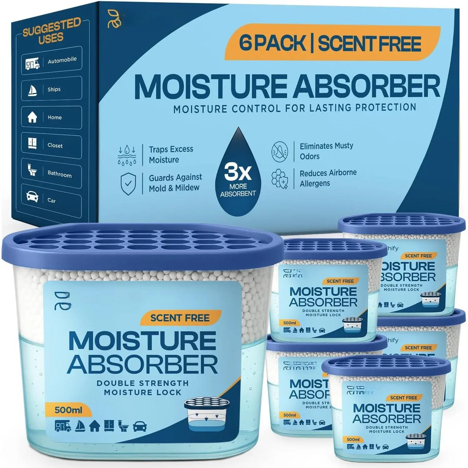 Absorbers and Dehumidifier Tubs – High-Efficiency Closet Dehumidifier and Dehumidifier for , Odor Control  Free, 6 Pack, 7.5 Oz