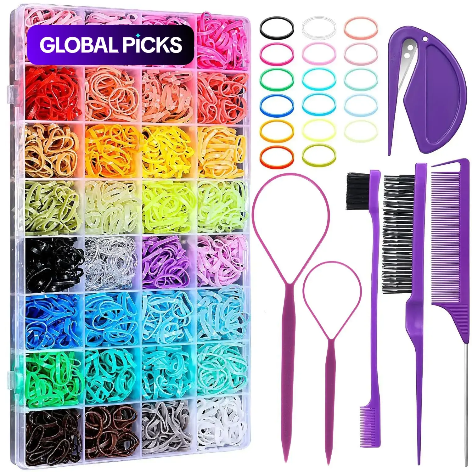 32 Colors Small Hair Rubber Bands & 16 Styling Tools & 2000 Pcs Heatless Elastic Hair Ties, Mini Bands with Elastic Cutter, Hair Accessories for Girls, Hairstyle, Complete Hair Styling Set, Styling Bundle and Haircare Kit