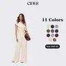 Cider 2-Piece Set Asymmetrical Neck Ruched Top & Mid Rise Wide Leg Draped Trousers Set