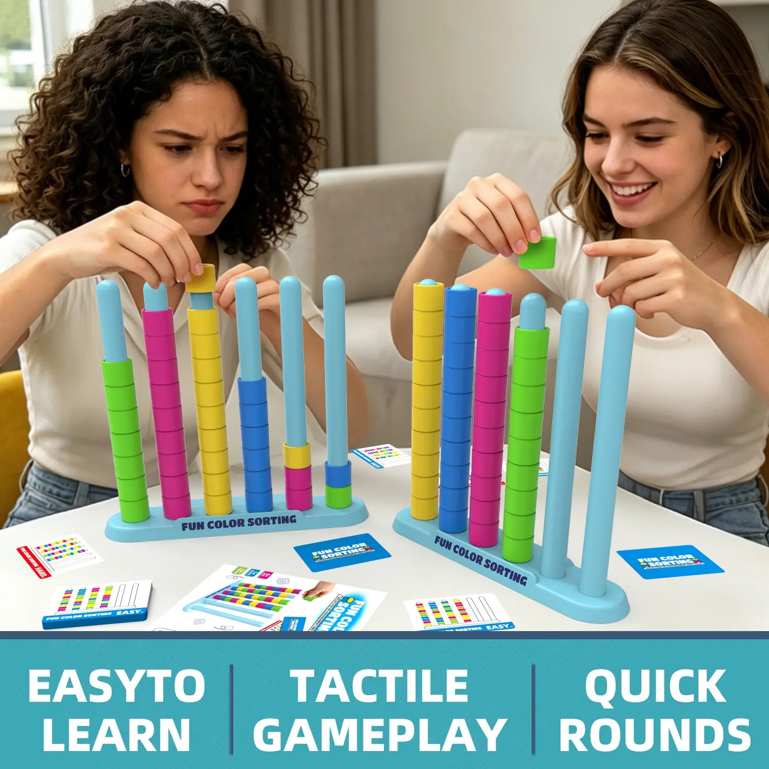 Color Sorting Stacking Game with Cards, Fast-Paced Color Matching Puzzle Toy, Tactile Challenge Educational Learning Game for Kids Adults, Halloween Christmas Gift