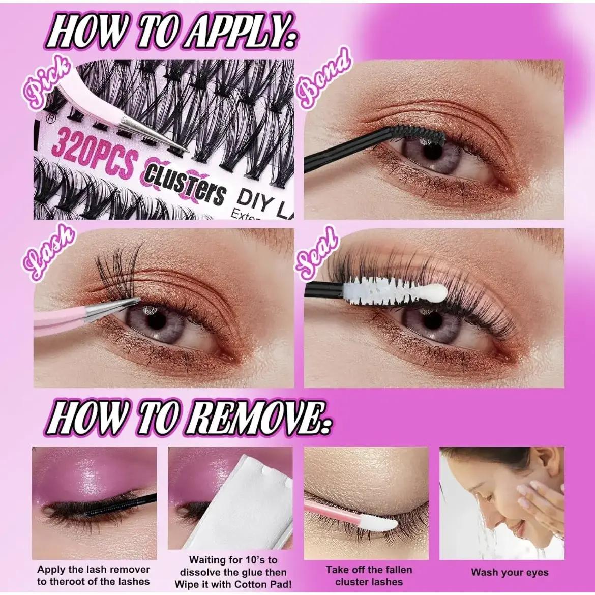 Spring Glow Up Lash Kit, SOSIAY CICI 320PCS 40D Lash Clusters, DIY Eyelash Extension Set with Bond & Seal, Perfect Spring Makeup Gift