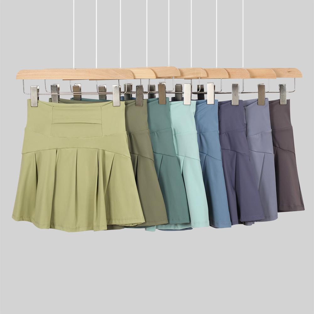 LULU Women's Solid-Color High-Waisted Yoga Skirt, Casual Slim-Fit Yoga Skirt, Spring/Summer Workout Wear, Includes Anti-Slip Underpants