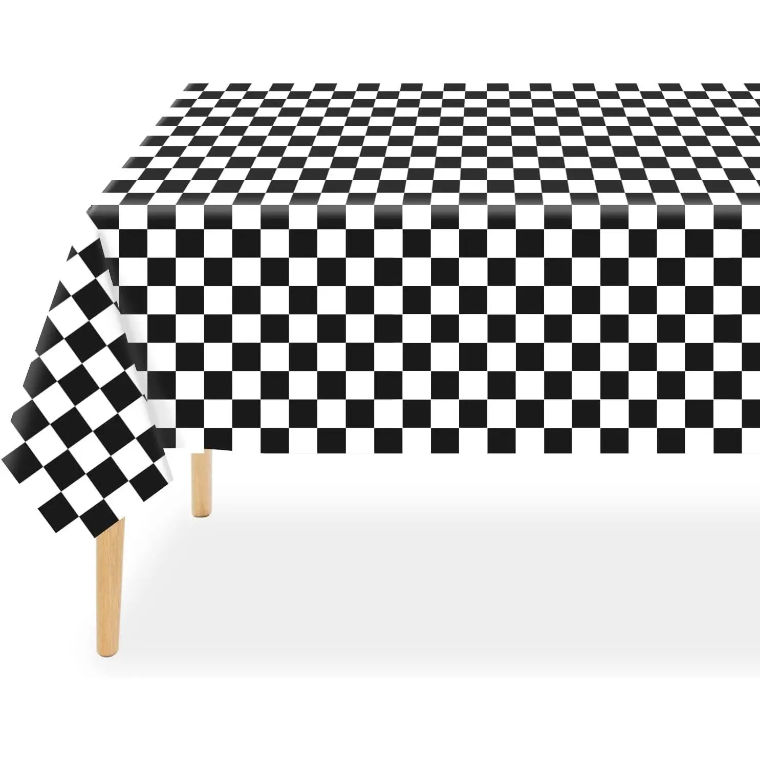 Disposable Black & White Checkered Tablecloth 2-Pack, 54x108in High-Quality Plastic Rectangle Cover for Pet Supplies, Race Car Decorations, Birthday Events, Outdoor Use, Black And White