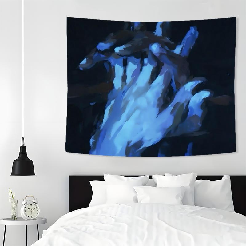 Abstract Hand Pattern Tapestry, 1 Count Wall Hanging Decor, Aesthetic Blue Oil Painting Wall Hanging Decor for Bedroom & Living Room Decor, Tapestry Wall Mural