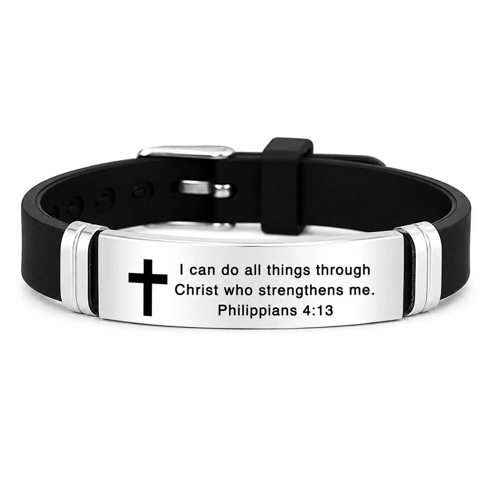 Adjustable Silicone Sport Bracelet for Men and Women, Stainless Steel Motivational Quote Plate Watchband Style Wristband, Minimalist Inspirational Fitness Jewelry, Sweat Resistant Casual Accessory for Gym, Running, Daily Wear, Gift