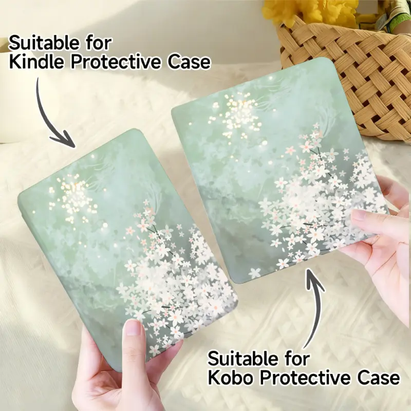 for Kindle/kobo/Tolino Case Floral Pattern With White Blossoms for New Kindle 11Th 2019, for Kindle 11th Generation Case for Kindle 11Th (2022/2024), 6-Inch, 7-Inch Kindle Paperwhite 12Th Generation 2024 Vision Color (2024) /Vision 6 (2021）/Shine Color (2