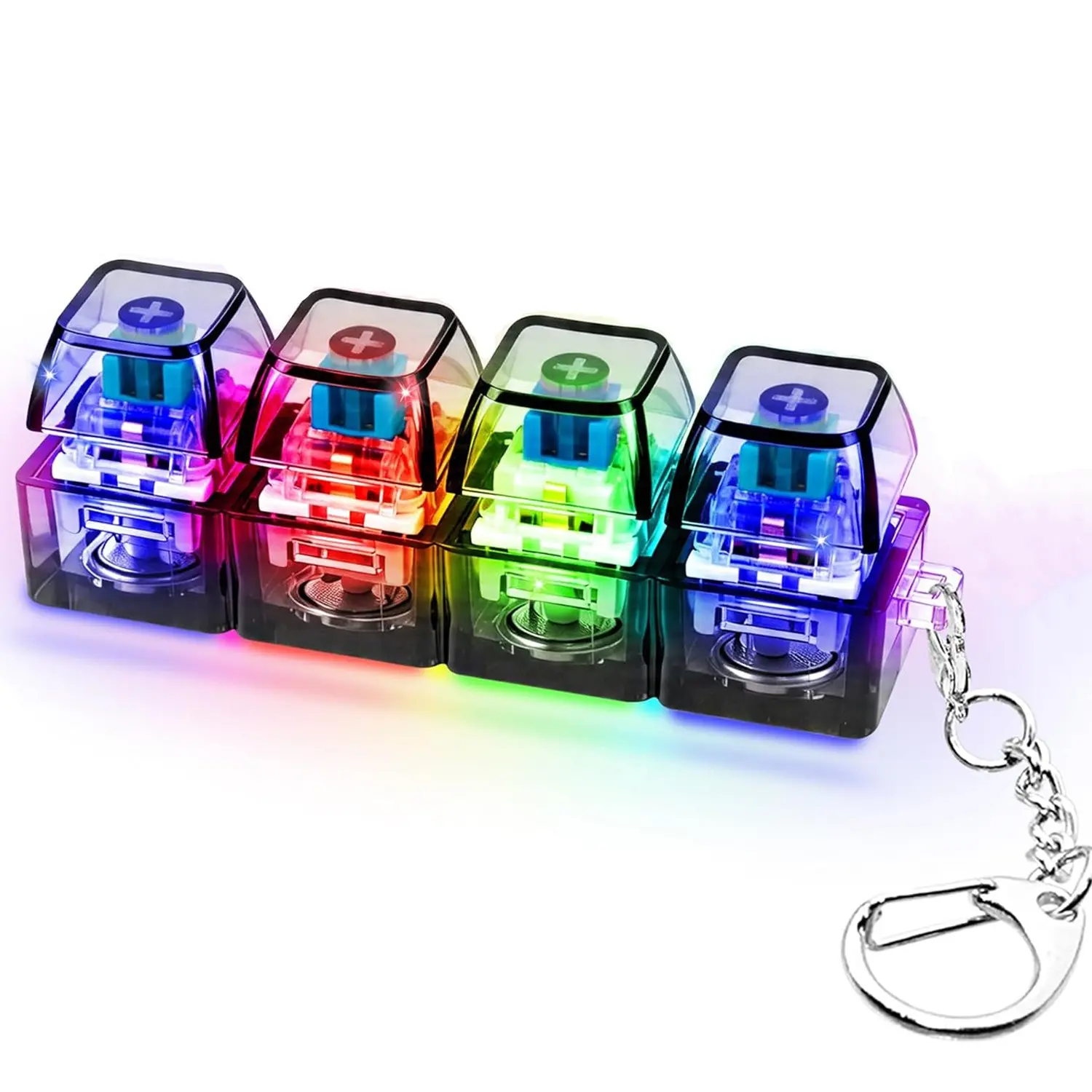 Glow Keyboard Fidget Toy with LED Light, 4-In-1 Decompression Button, Stress Relief Finger Clicker, Transparent, Gift for Kids & Adults