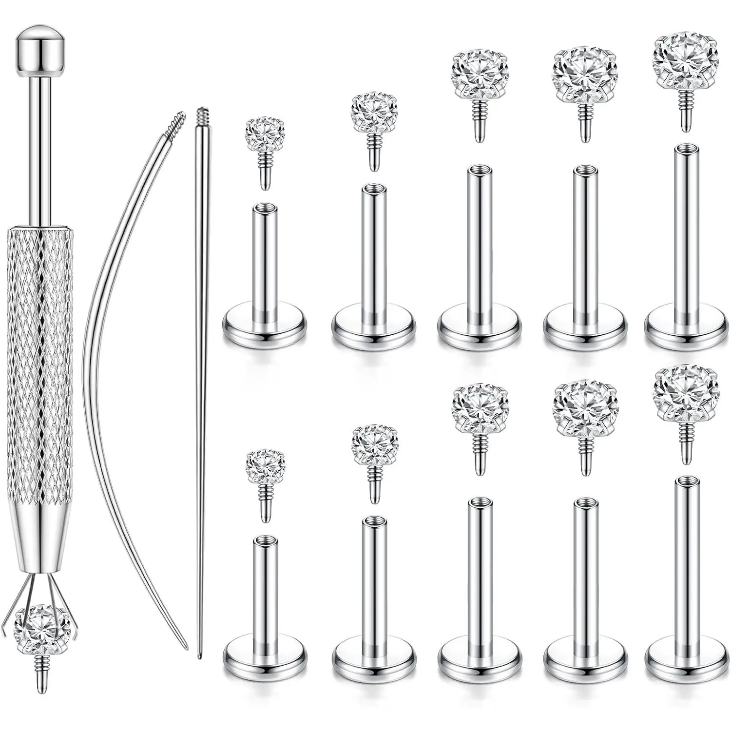 16G/18G Flat  Earrings for Women Men - Tragus Helix Conch Rook Ear Cartilage  ,  Internal Thread Studs, Ideal for Medusa Monroe Ashley Labret Snake Bite Lip