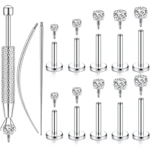 16G/18G Flat  Earrings for Women Men - Tragus Helix Conch Rook Ear Cartilage  ,  Internal Thread Studs, Ideal for Medusa Monroe Ashley Labret Snake Bite Lip