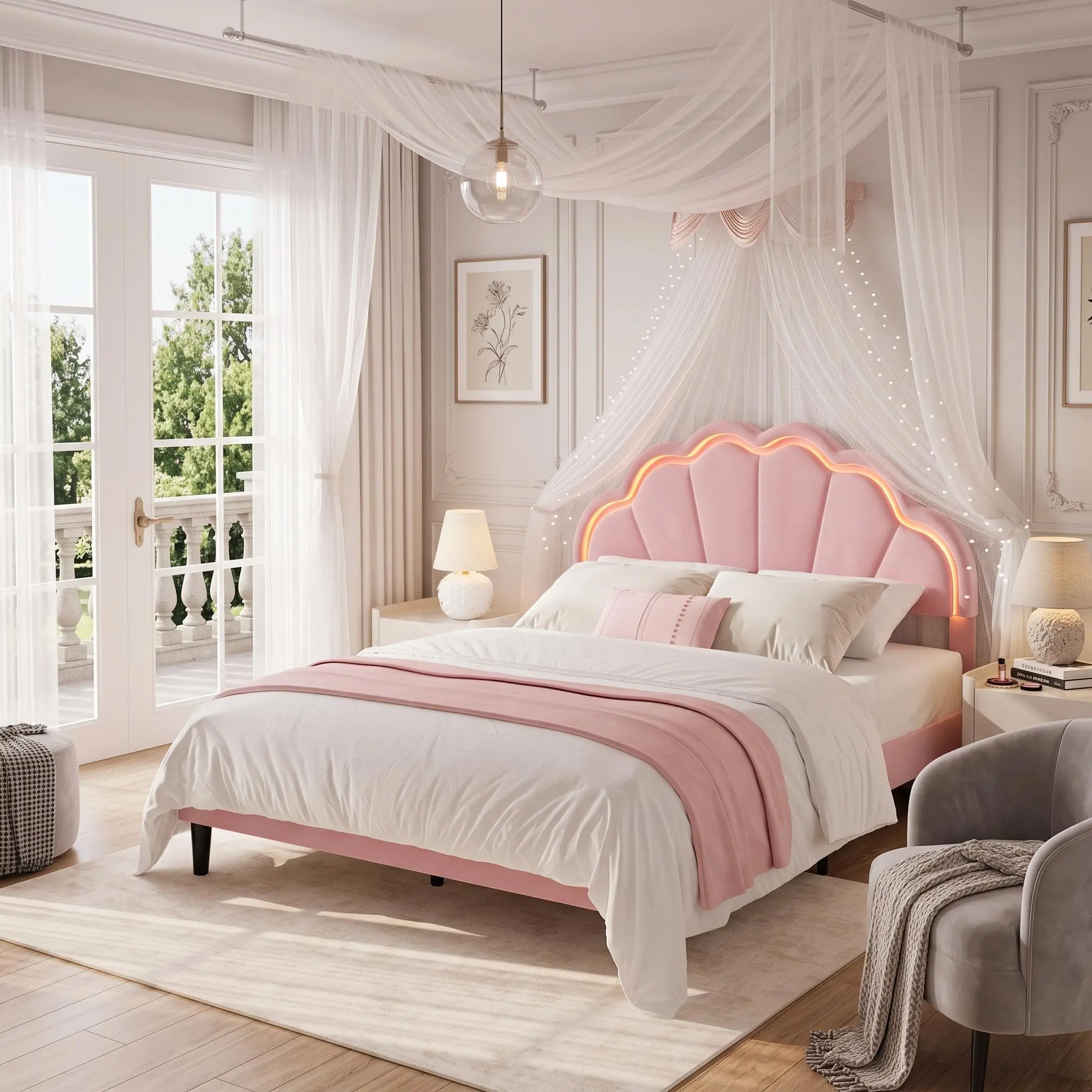 Sturdy Upholstered Platform Bed Frame - Thick Headboard, Supportive Structure, Luxurious Bedroom Furniture for King Size - California King