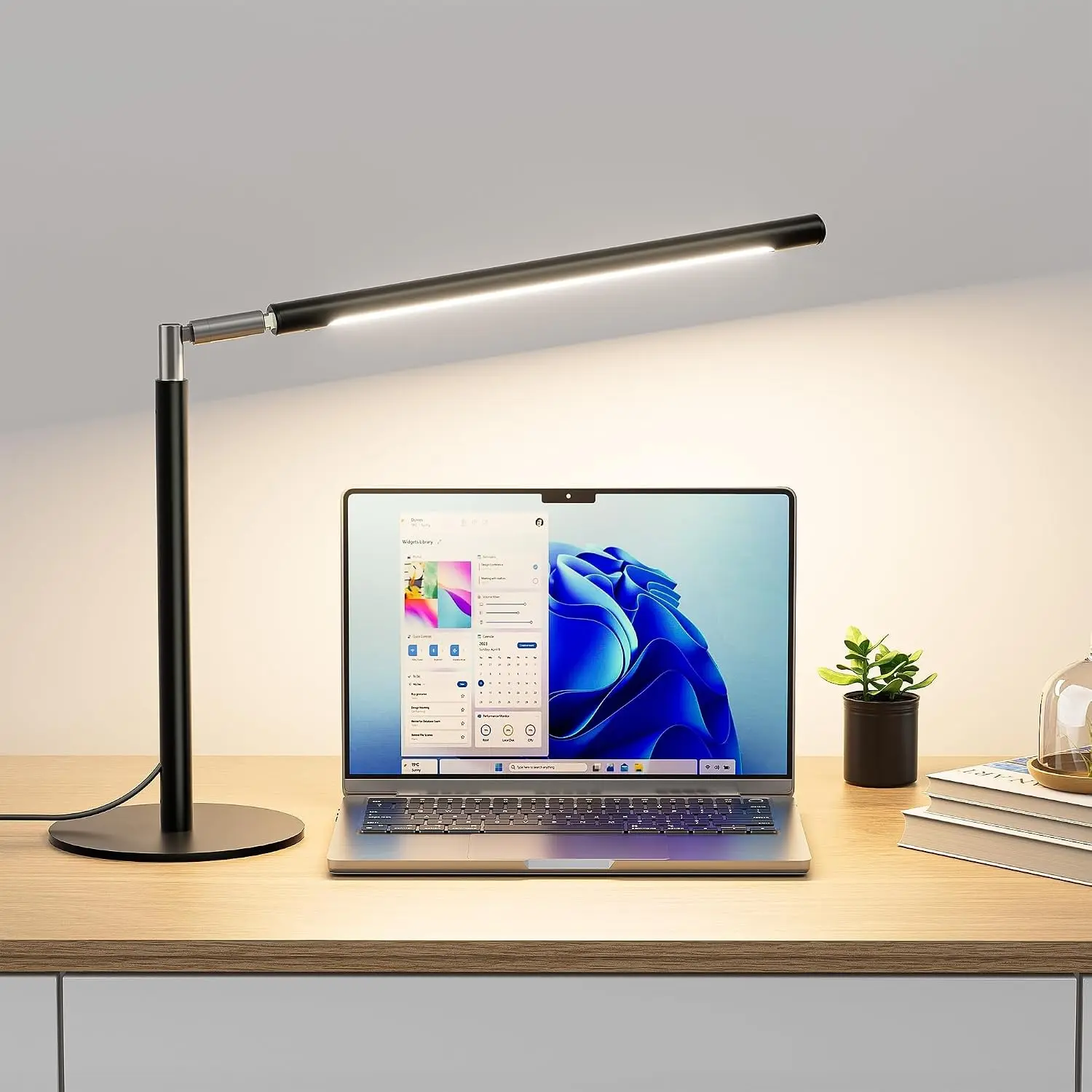 Metal LED Desk Lamp, 16" Dimmable Desk Light with Base, 15W 1200LM, Adapter Included, Color & Brightness Adjustable, Modern Tall Table Lamp for Home Office Reading Study Task Laptop, BlackGift.